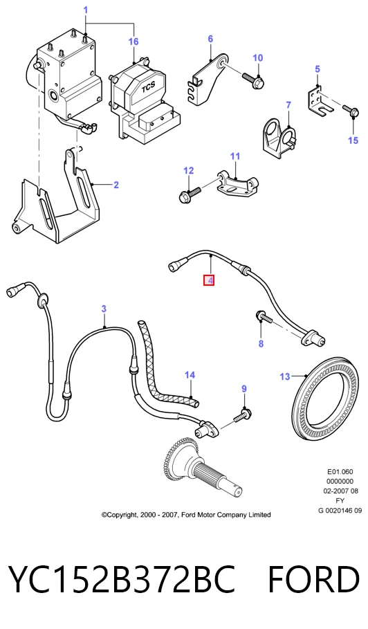 YC152B372BC Ford Датчик АБС (ABS) задний, правый