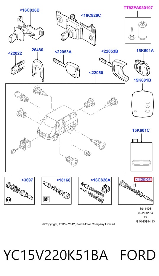 YC15V220K51BA Ford Личинка замка двери передней, левой