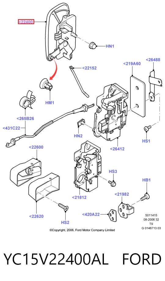 YC15V22400AL Ford Ручка передней двери наружная, правая
