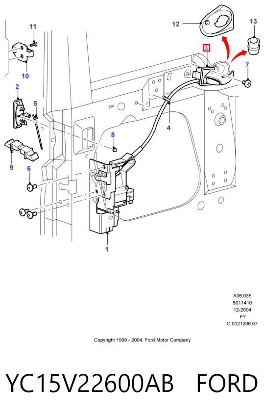 YC15V22600AB Ford Ручка передней двери внутренняя, правая