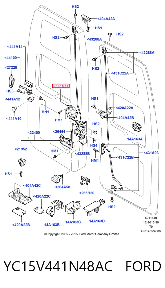 YC15V441N48AC Ford Ручка двери задней (распашной) правая внутренняя