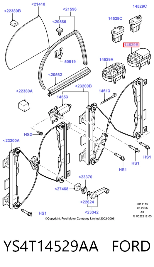 YS4T14529AA Ford Кнопки переднего левого стекло подъёмника