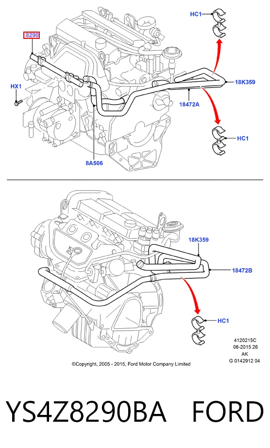 YS4Z8290BA Ford Шланг термостата