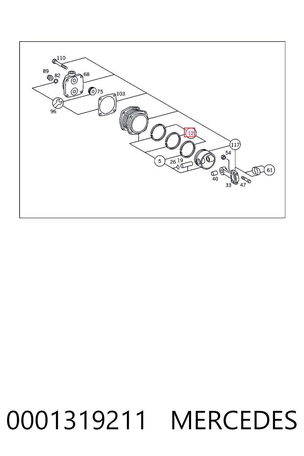 0001319211 Mercedes Кольца поршневые компрессора, на 1 цилиндр, STD