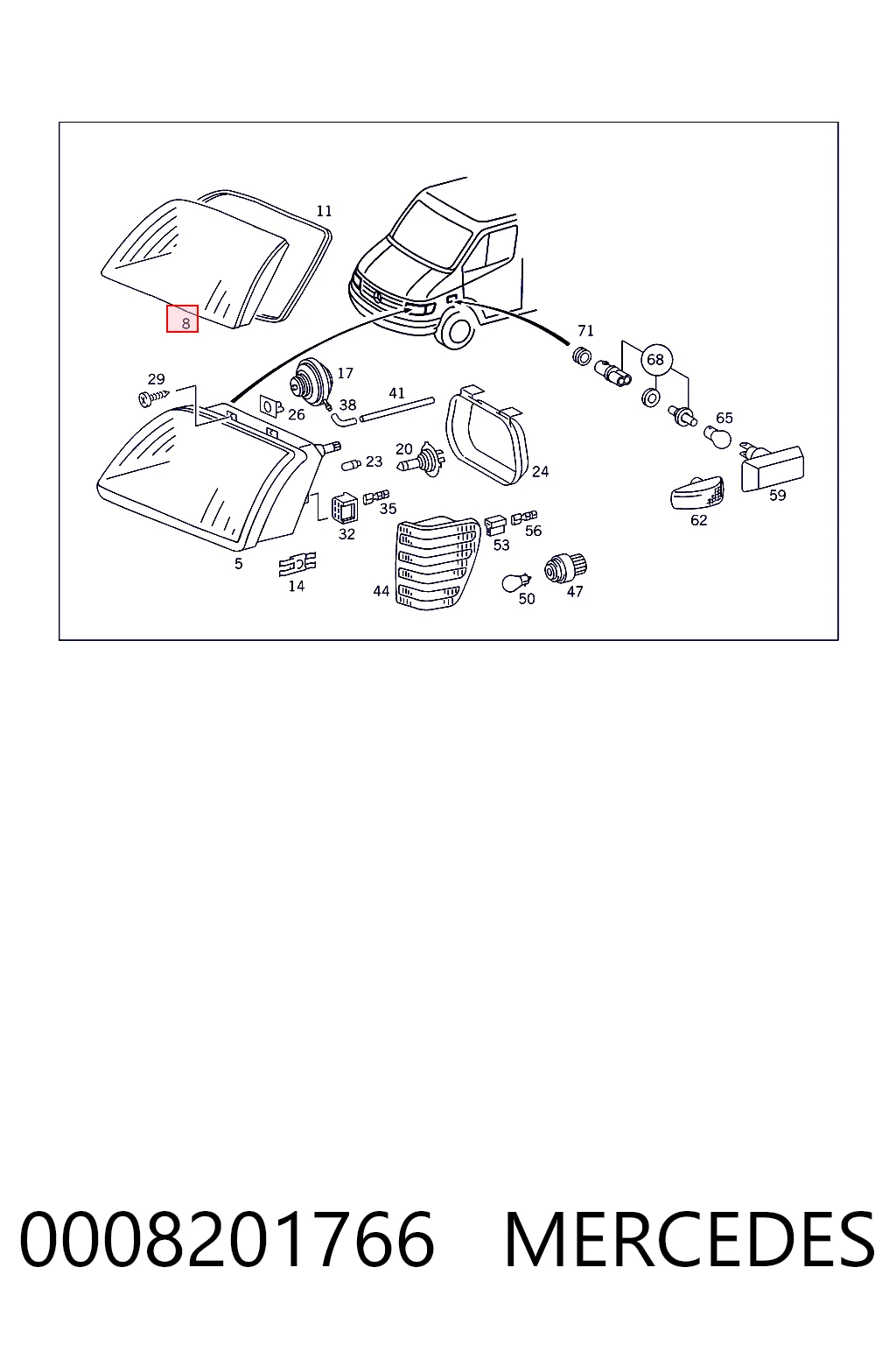 0008201766 Mercedes Стекло правого фонаря