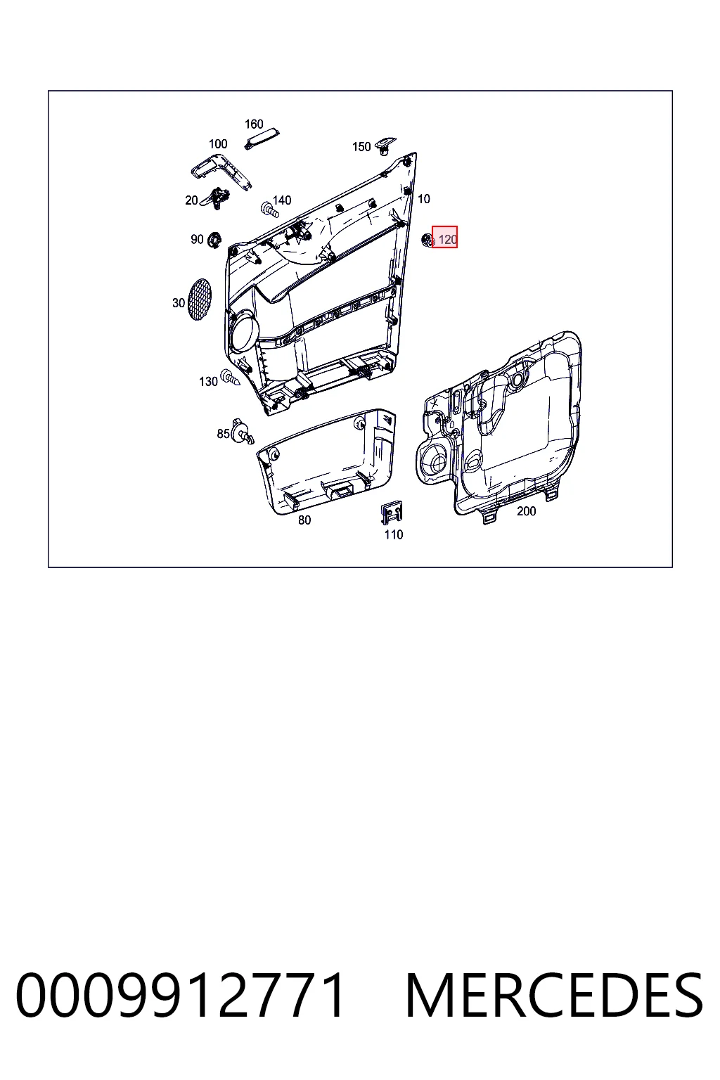 0009912771 Mercedes Пистон (клип) крепления обшивки двери