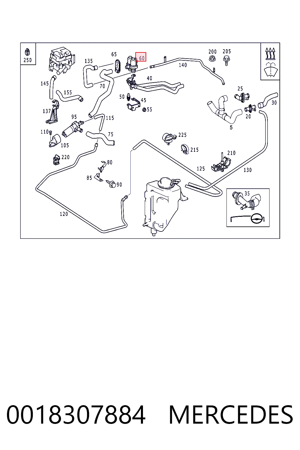 0018307884 Mercedes Кран системы отопления