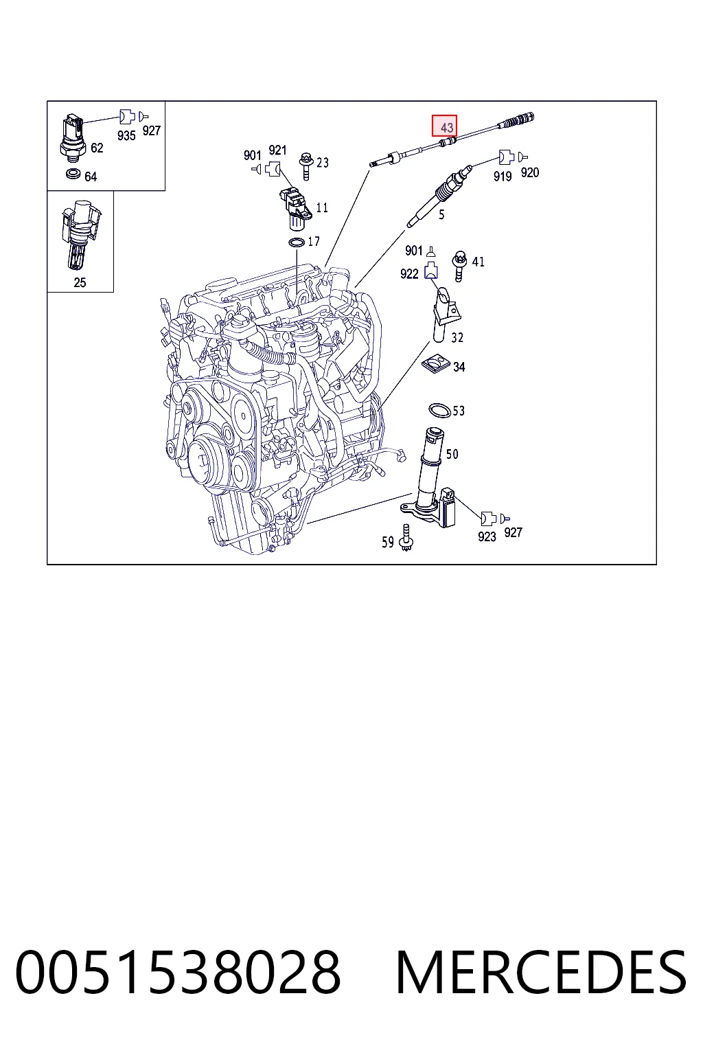 0051538028 Mercedes Датчик температуры отработавших газов (ОГ), до катализатора