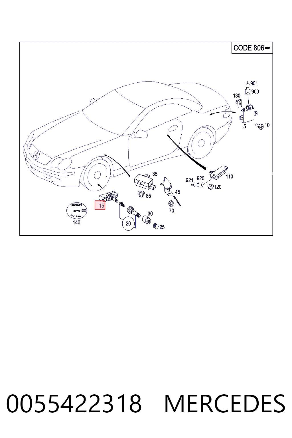 0055422318 Mercedes Манометр воздушный