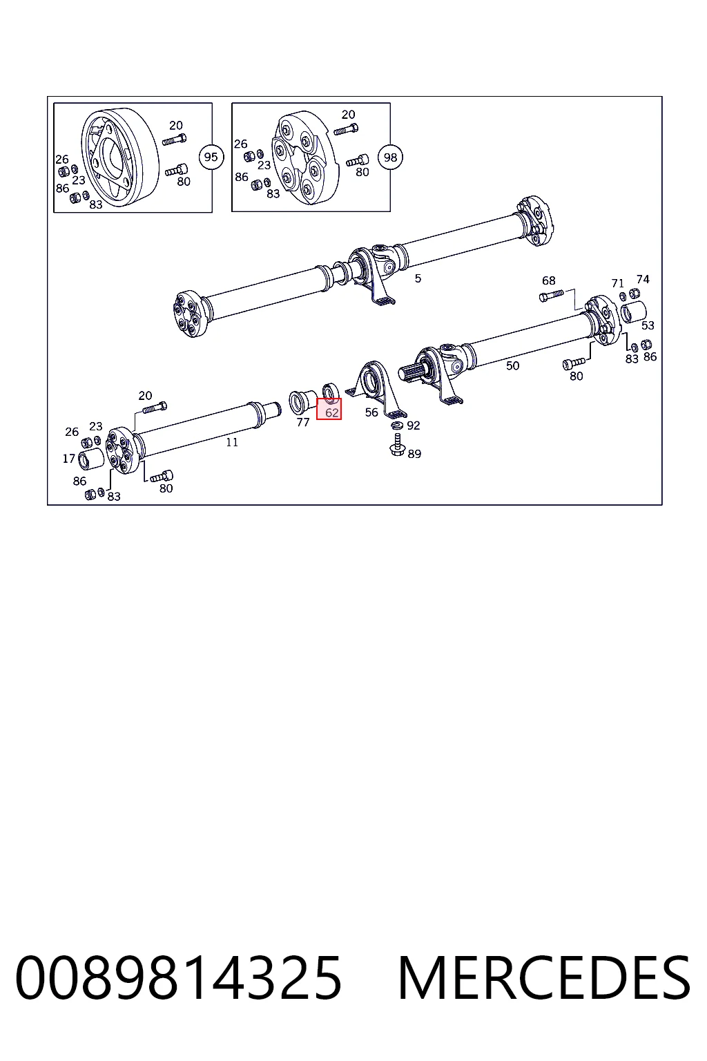 0089814325 Mercedes Подвесной подшипник кардана
