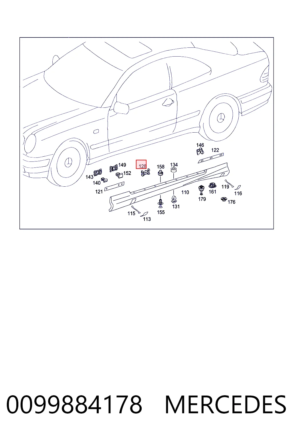 0099884178 Mercedes Пистон (клип) крепления накладок порогов