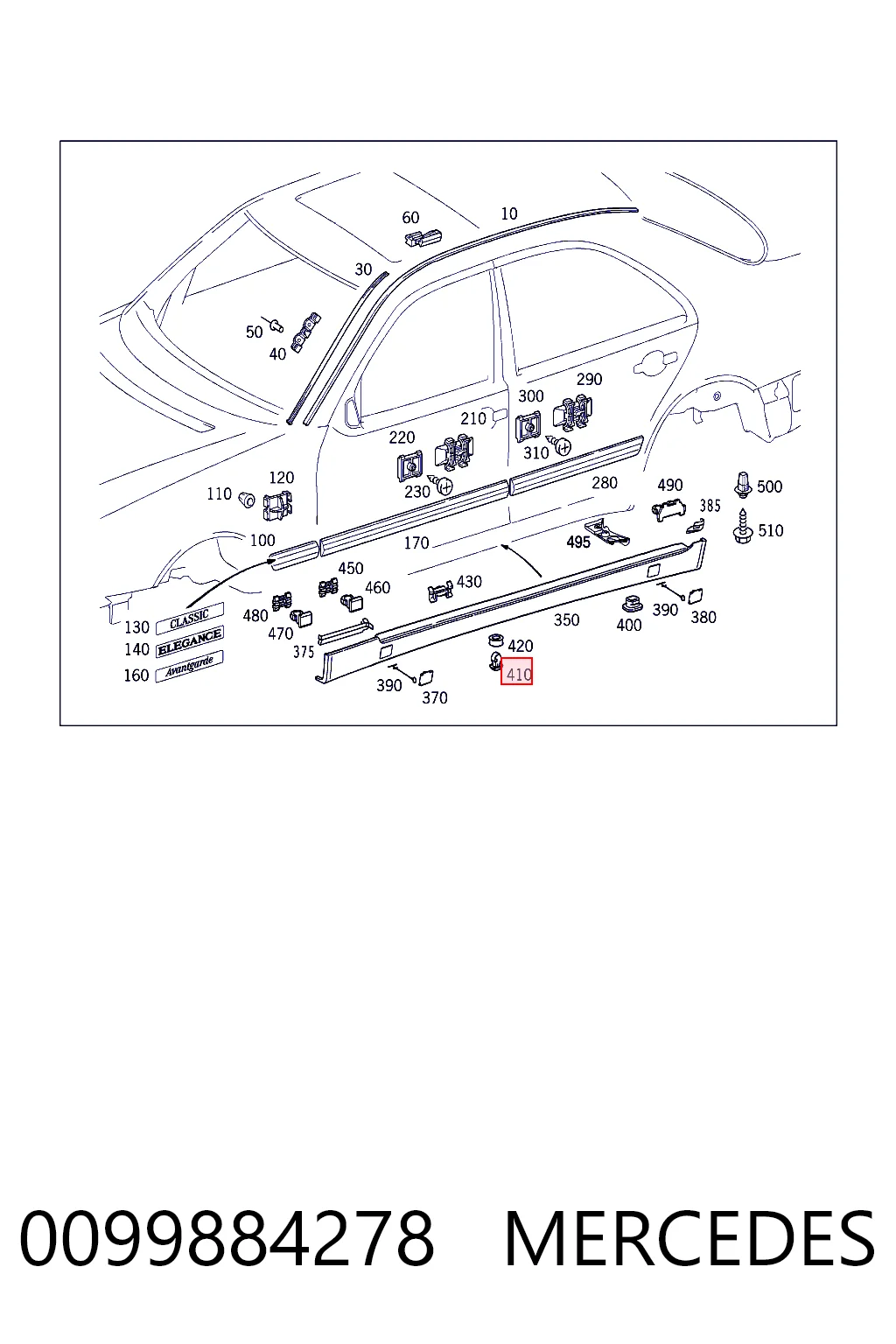 0099884278 Mercedes Пистон (клип) крепления накладок порогов