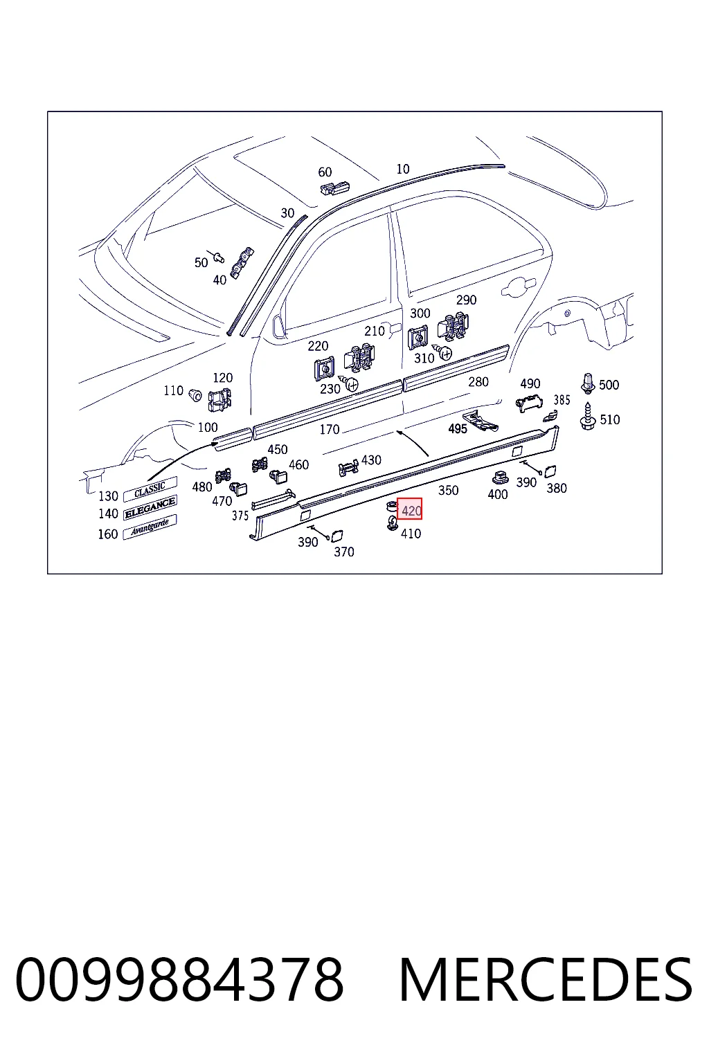 0099884378 Mercedes Пистон (клип) крепления накладок порогов
