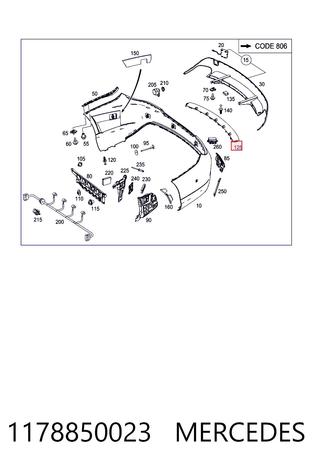1178850023 Mercedes Молдинг бампера заднего