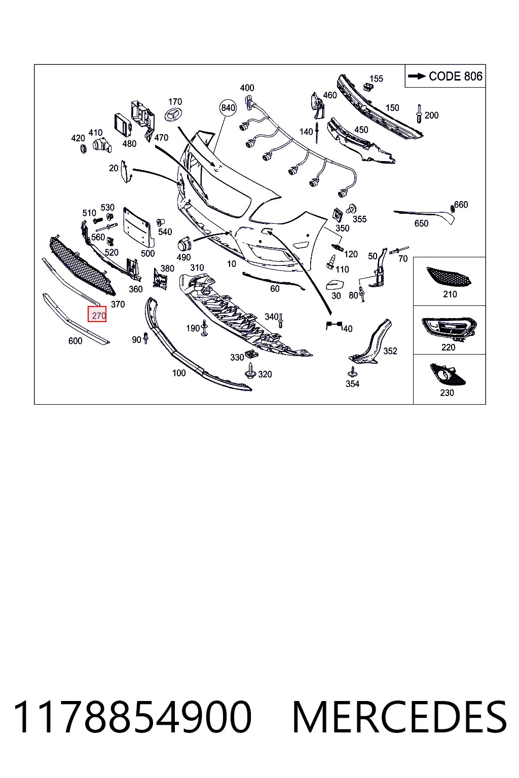1178854900 Mercedes Молдинг бампера переднего правый