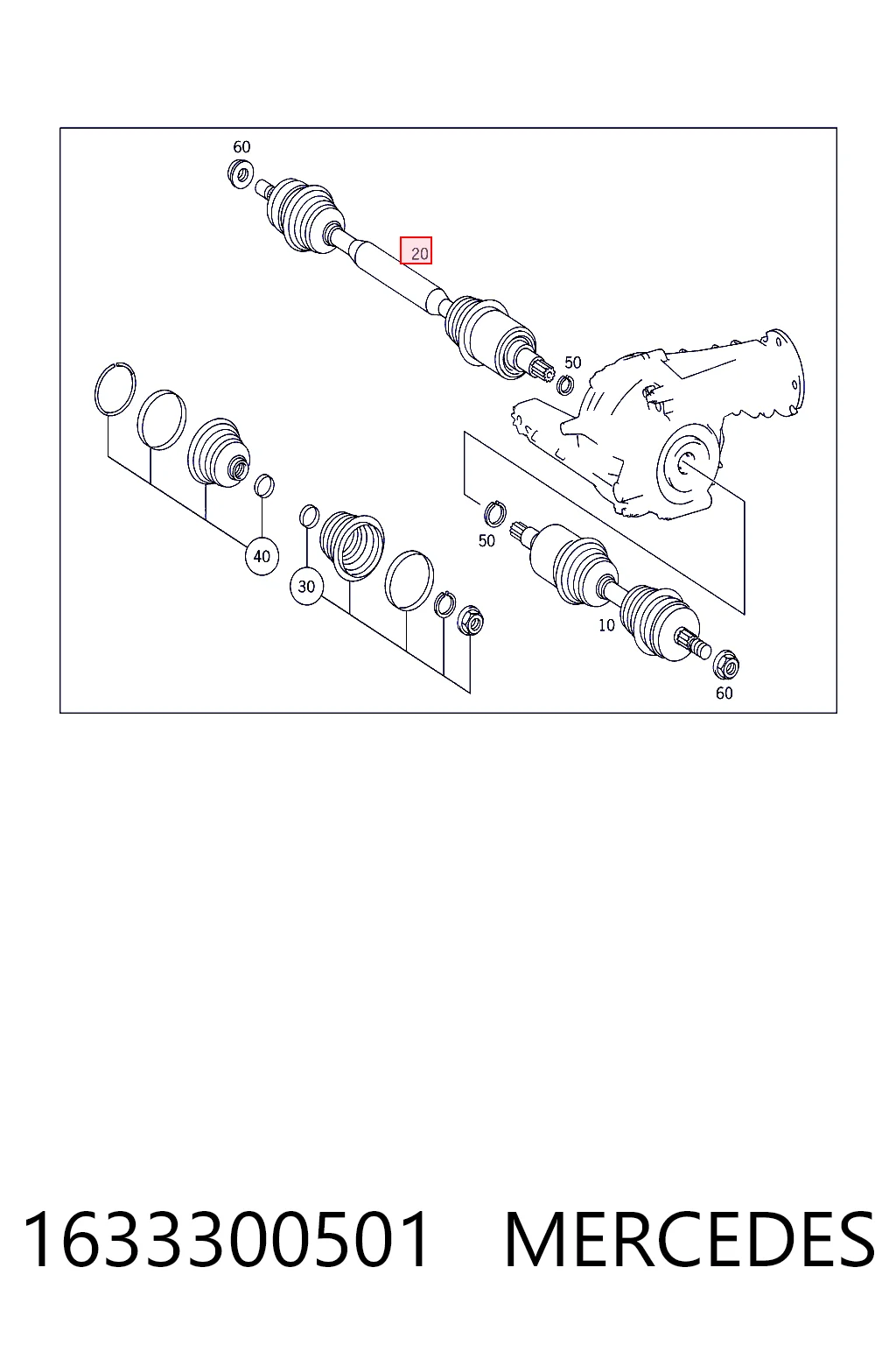Привод передний правый Mercedes ML/GLE внедорожник (W163) (1998 - 2005) цена, от 39.42 USD