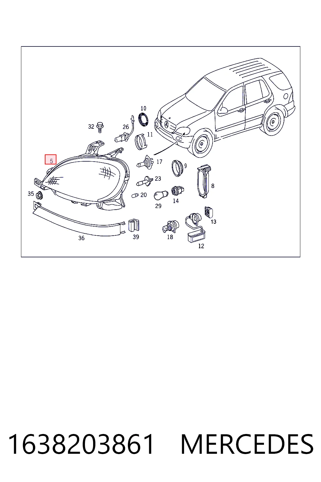 Купить 1638200261 Mercedes Фара основная правая