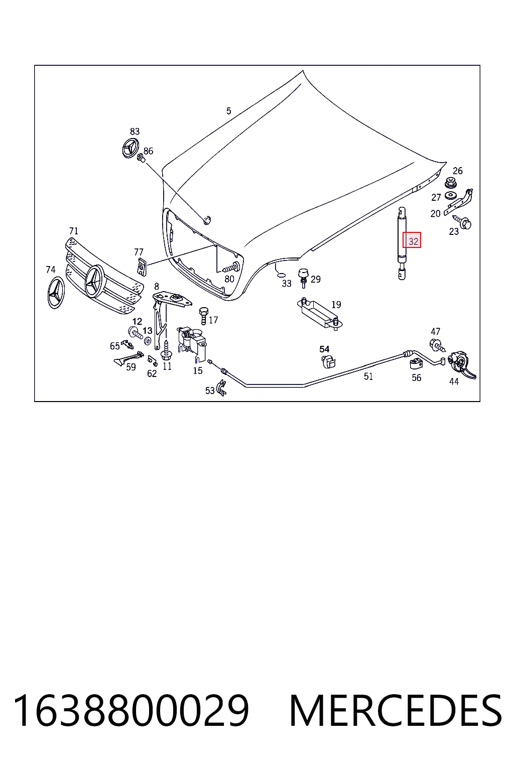 1638800029 Mercedes Стойка капота
