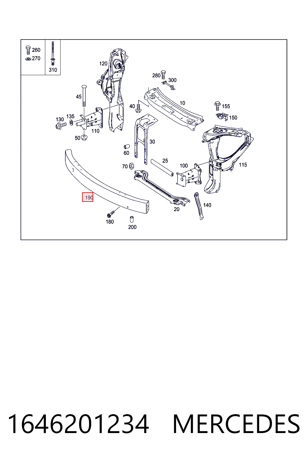 Шина бампера переднего Mercedes ML/GLE внедорожник (W164) (2005 - 2011) цена, от 86.15 USD