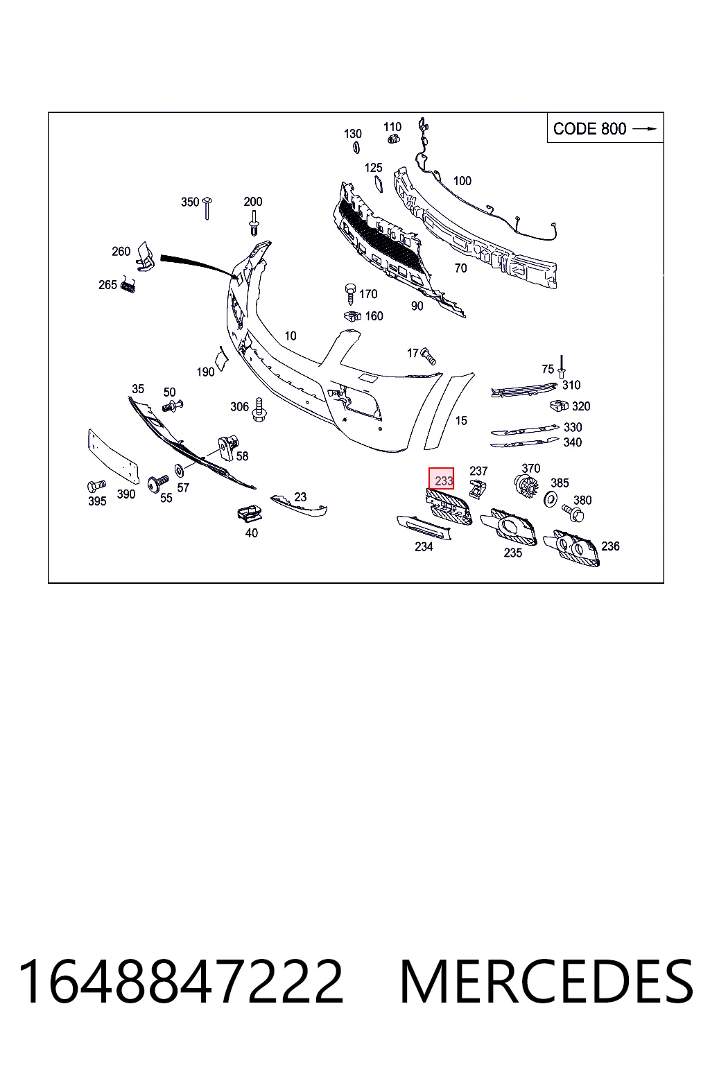 1648847222 Mercedes Заглушка ПТФ бампера переднего правая