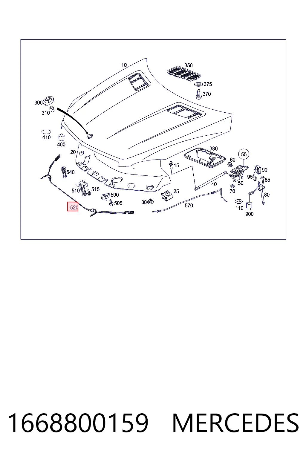 1668800159 Mercedes Трос открывания капота передний