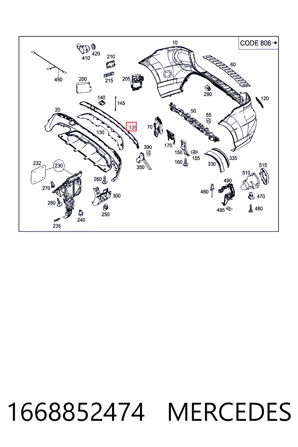 1668852474 Mercedes Молдинг бампера заднего