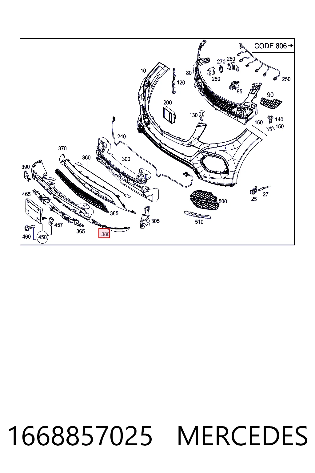 1668857025 Mercedes Губа переднего бампера