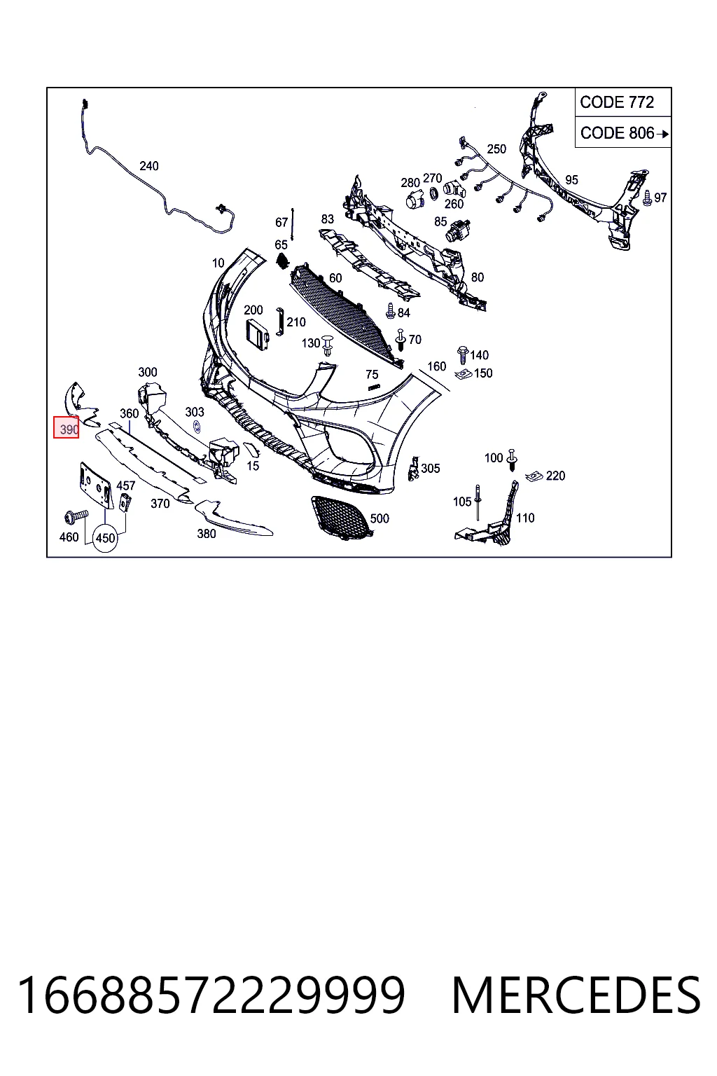 16688572229999 Mercedes Передняя заглушка бампера буксировочного крюка