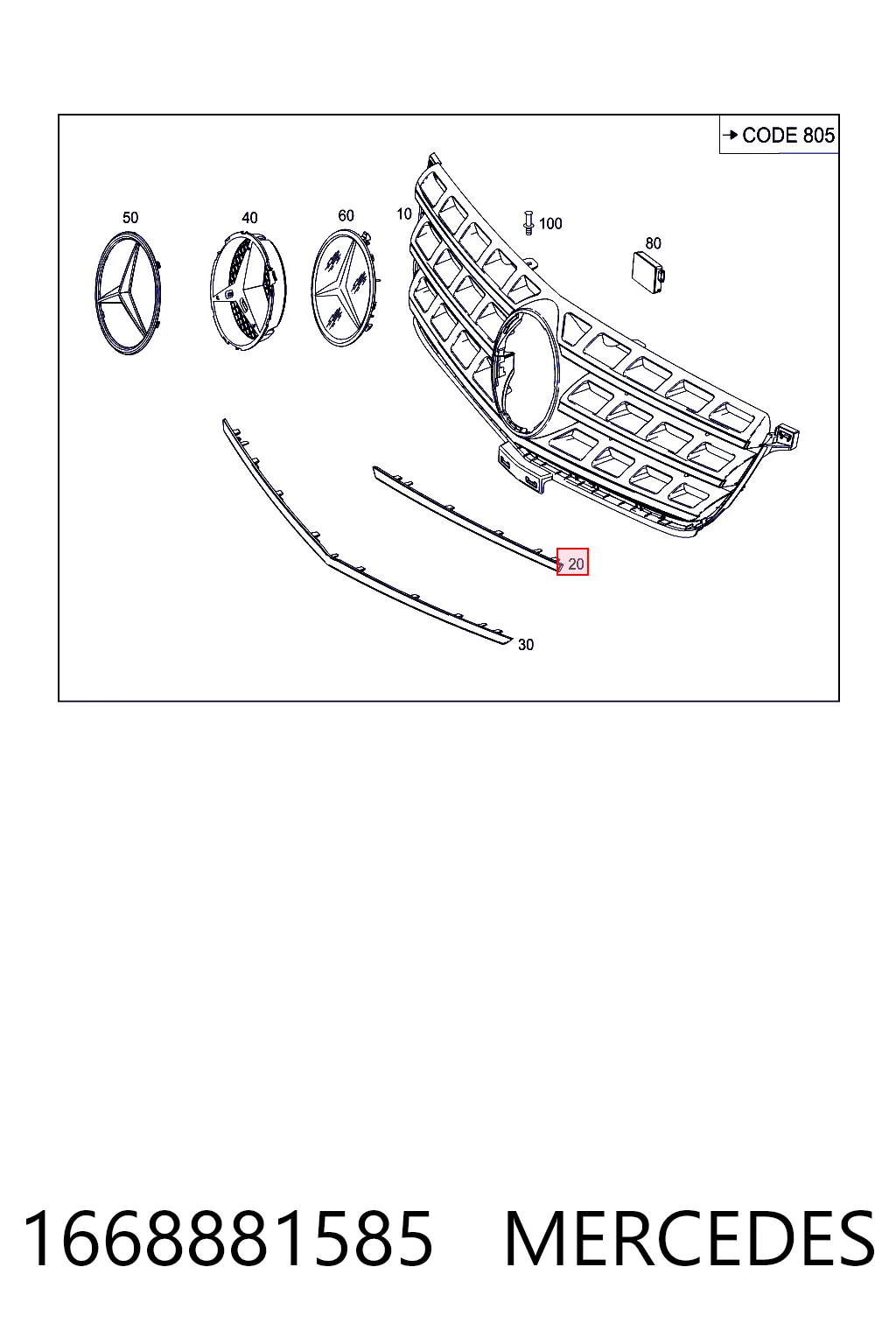 1668881585 Mercedes Решетка радиатора