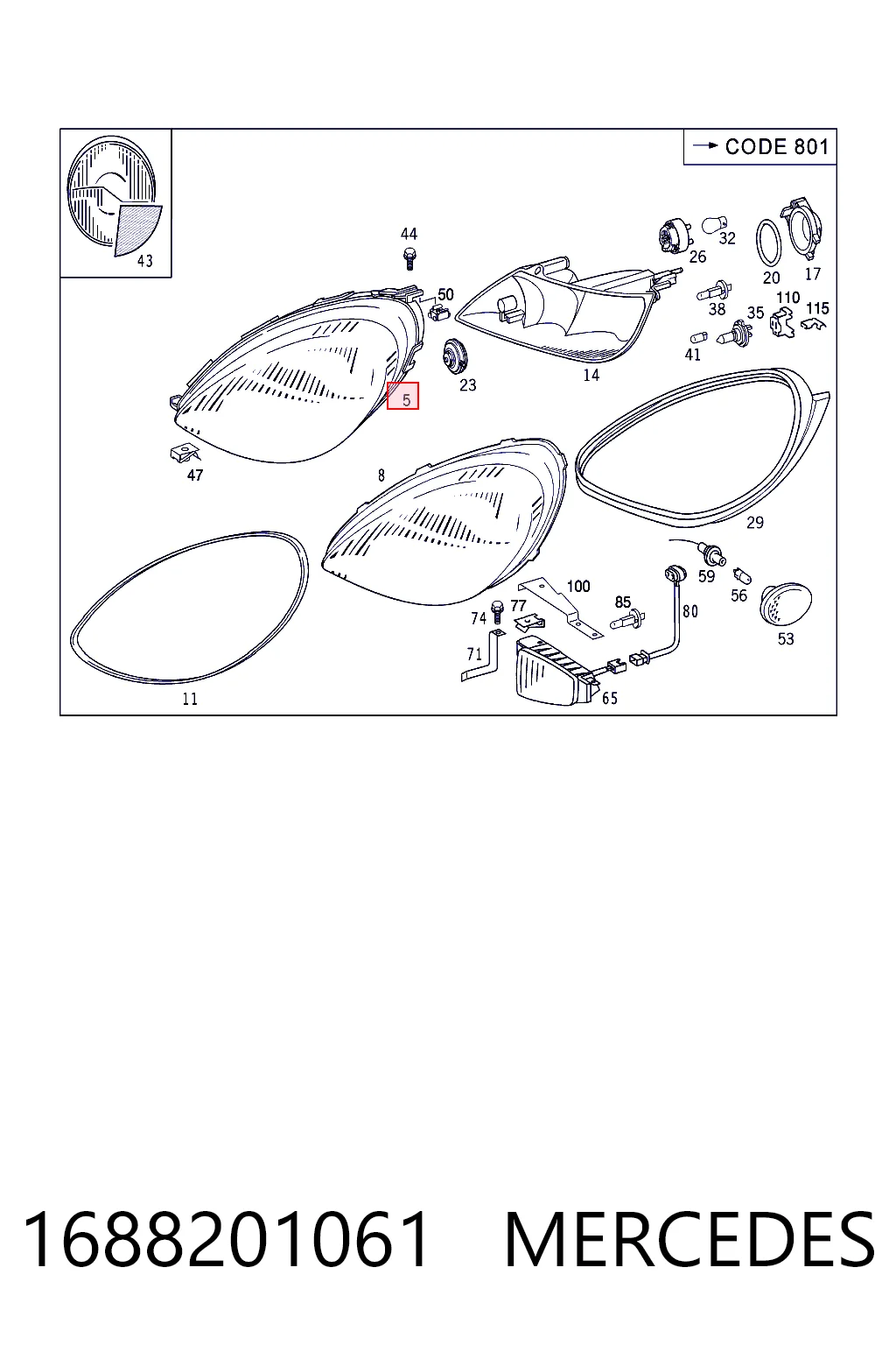 Правая блок фара Mercedes A хэтчбек (W168) (1997 - 2004) цена, от 25.34 USD
