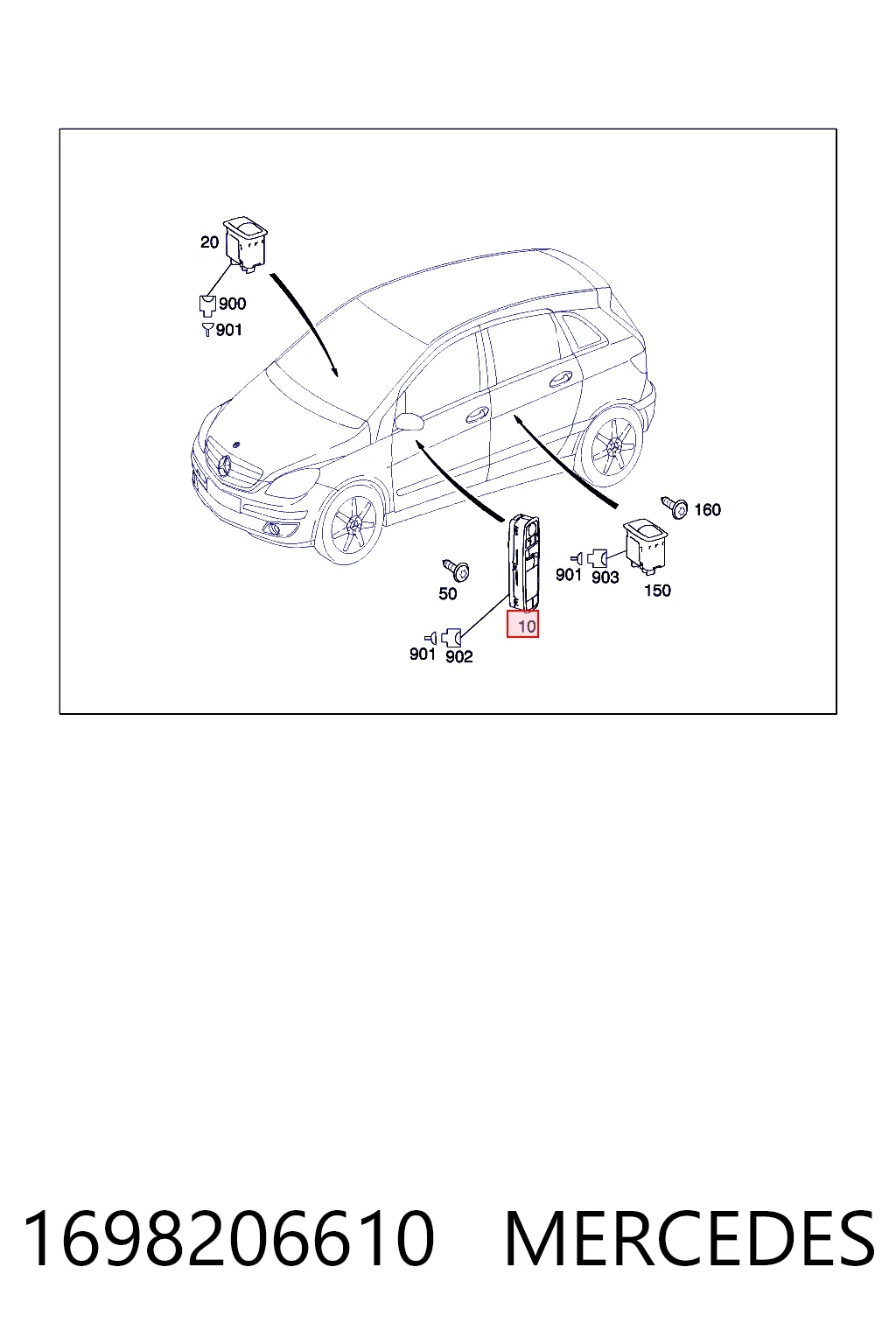 1698206610 Mercedes Кнопки переднего левого стекло подъёмника