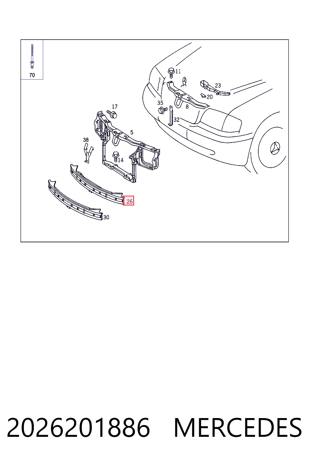 Балка бампера переднего на Mercedes C  W202
