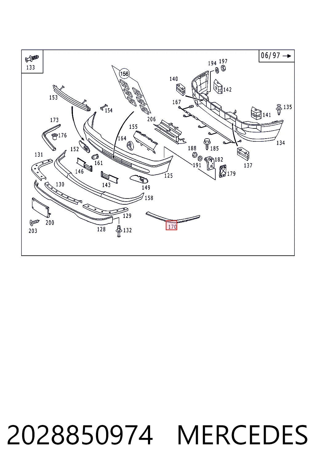 2028850974 Mercedes Решетка радиатора