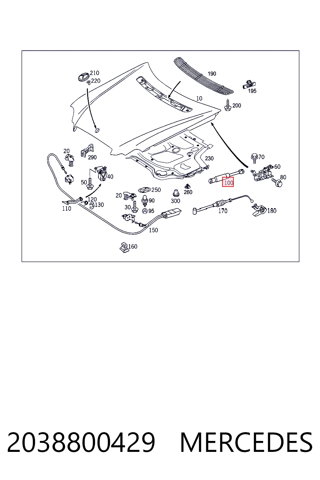 2038800429 Mercedes Амортизатор капота левый