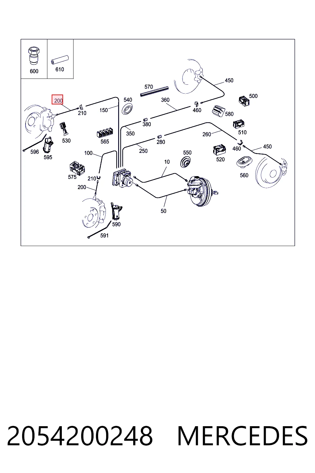 2054200248 Mercedes Гибкая тормозная трубка передняя
