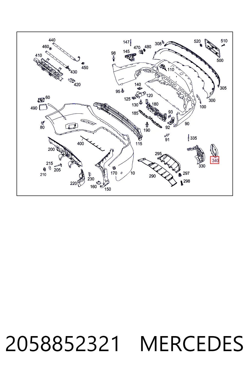 2058852321 Mercedes Накладка бампера заднего, правая
