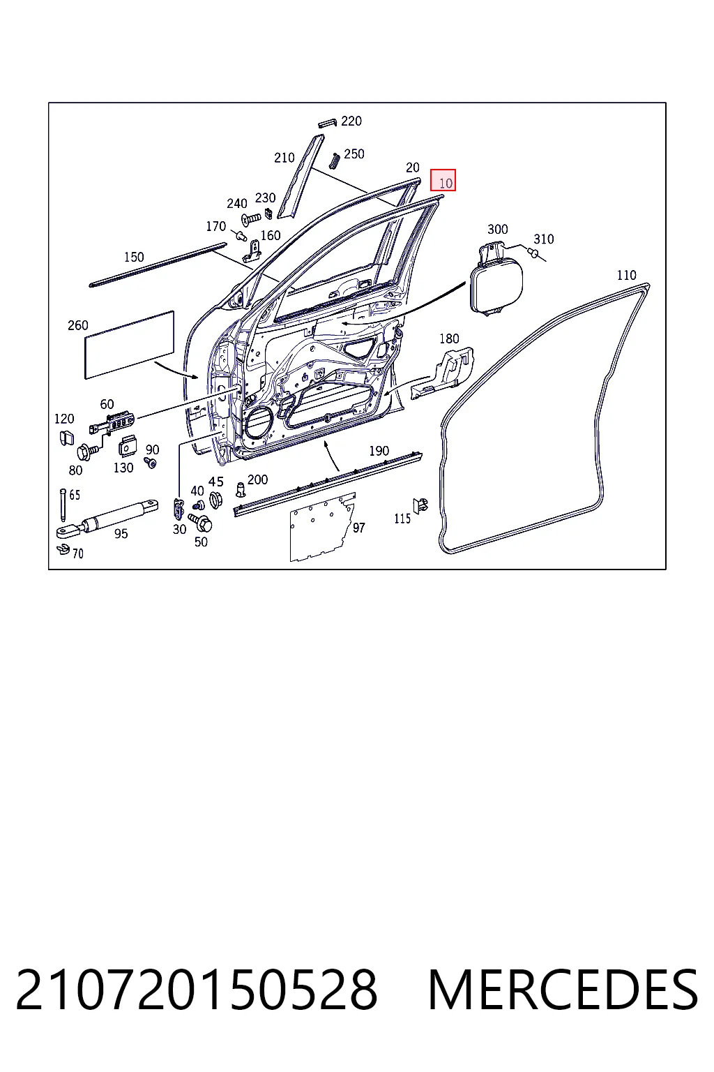 Передняя левая дверь Mercedes E седан (W210) (1995 - 2002) цена, от 13.94 USD