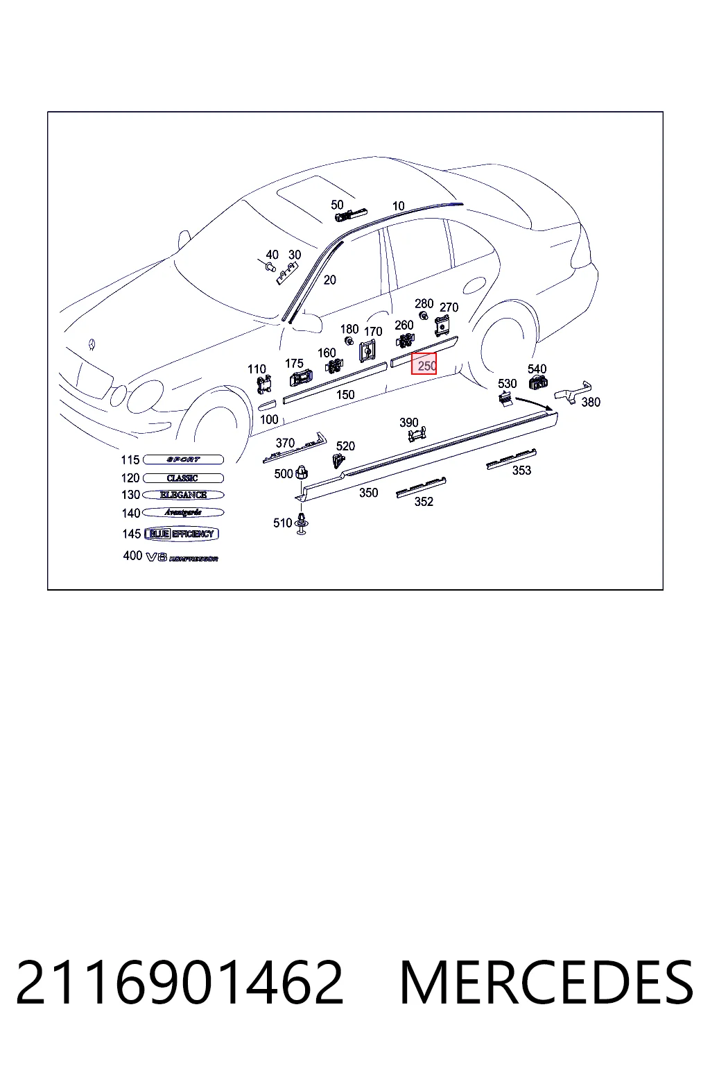 2116901462 Mercedes Молдинг задней левой двери