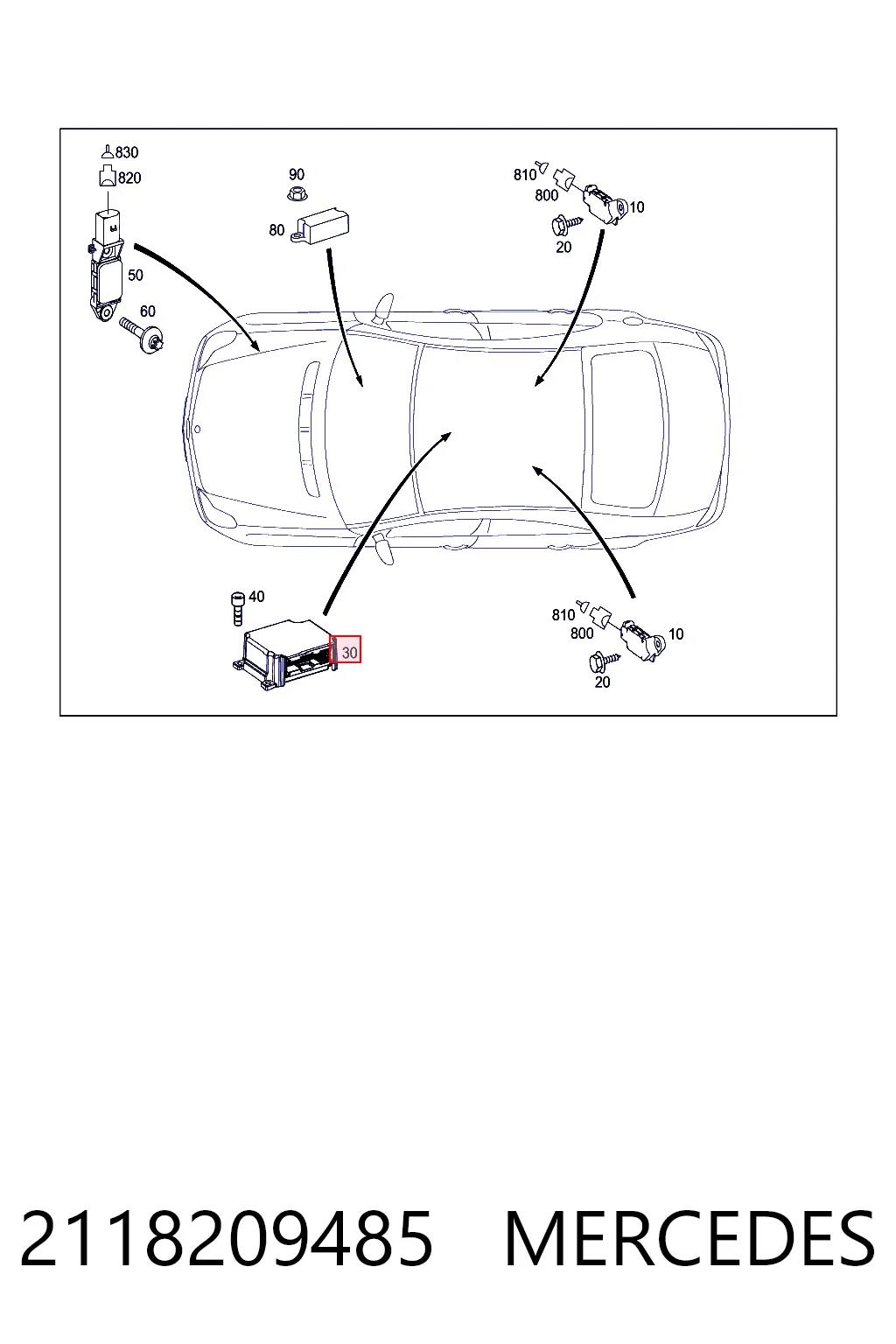 Модуль-процессор управления подушкой безопасности (ЭБУ AIRBAG) A2118205785 General Motors