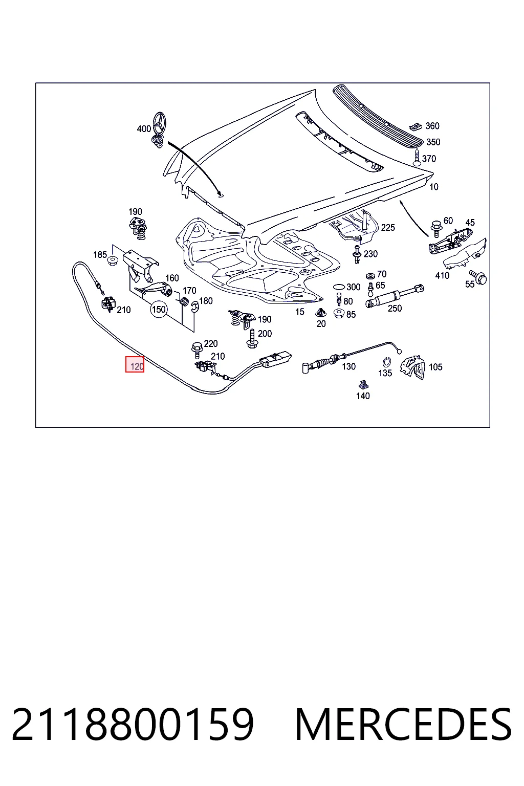 2118800159 Mercedes Трос открытия капота