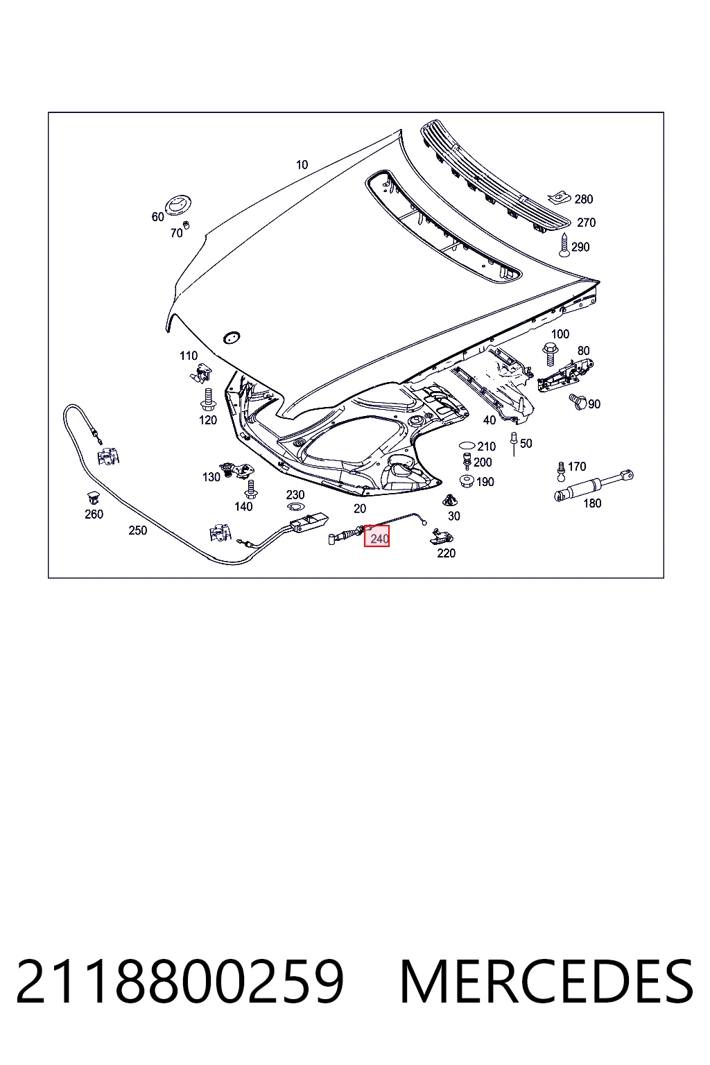 2118800259 Mercedes Трос открытия капота