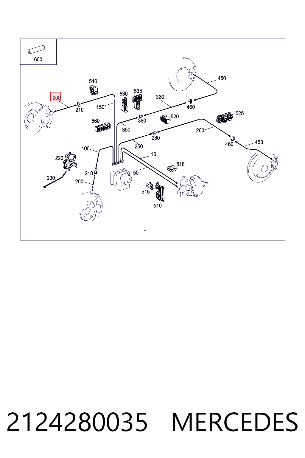 2124280035 Mercedes Гибкая тормозная трубка передняя