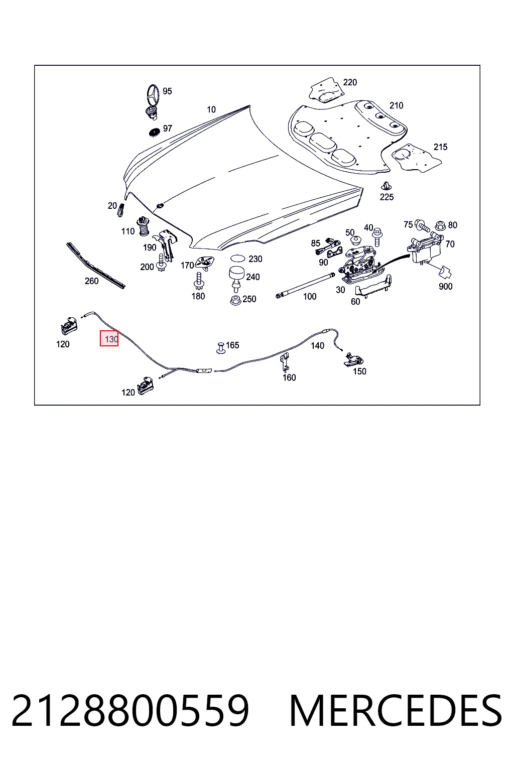 2128800559 Mercedes Трос открытия капота
