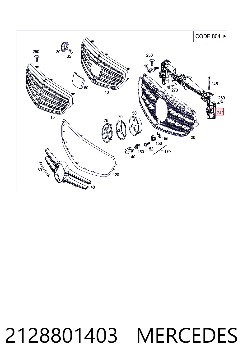 2128801403 Mercedes Решетка радиатора