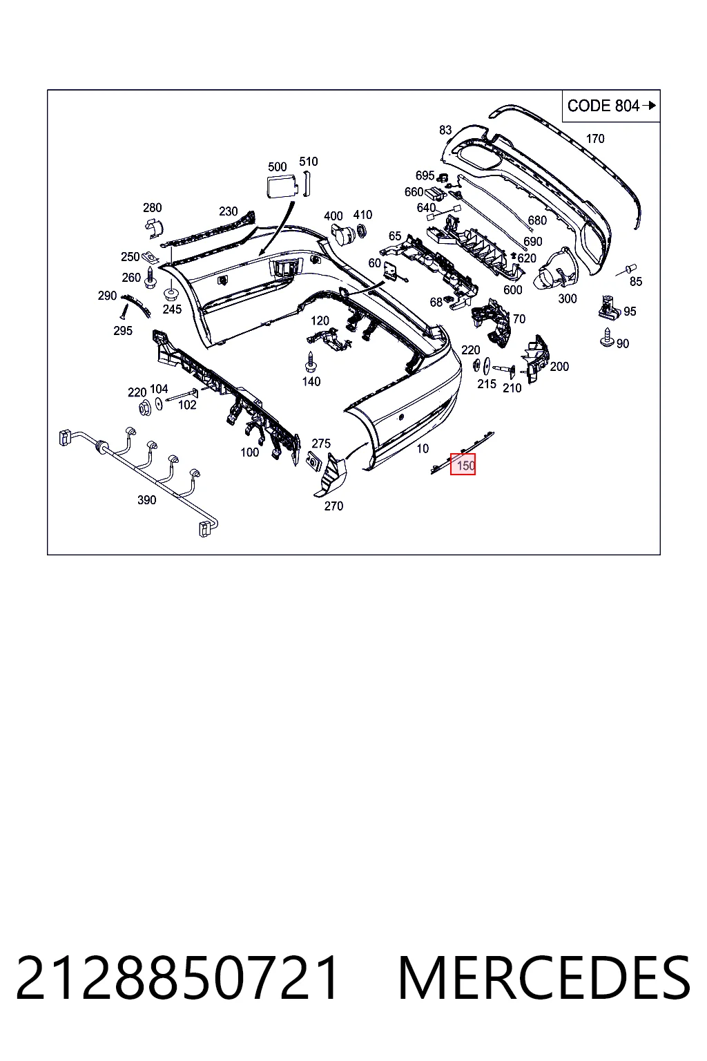 2128850721 Mercedes Молдинг заднего бампера, левый