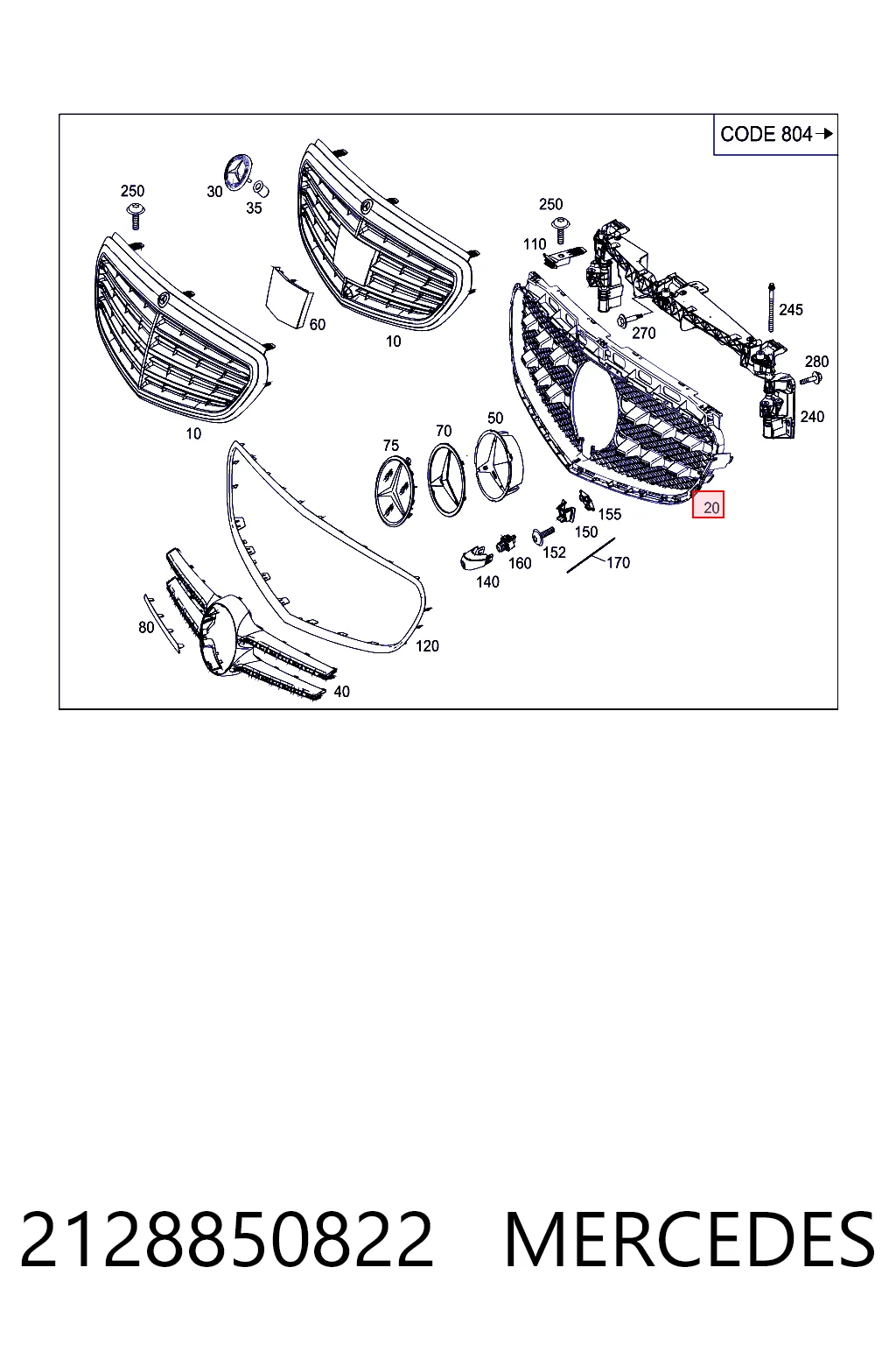 2128850822 Mercedes Решетка радиатора