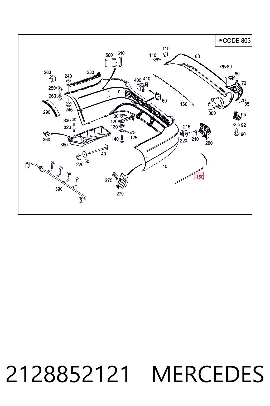 2128852121 Mercedes Молдинг заднего бампера, левый