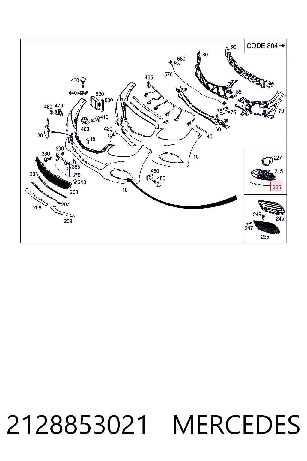 2128853021 Mercedes Молдинг решетки переднего бампера, правый