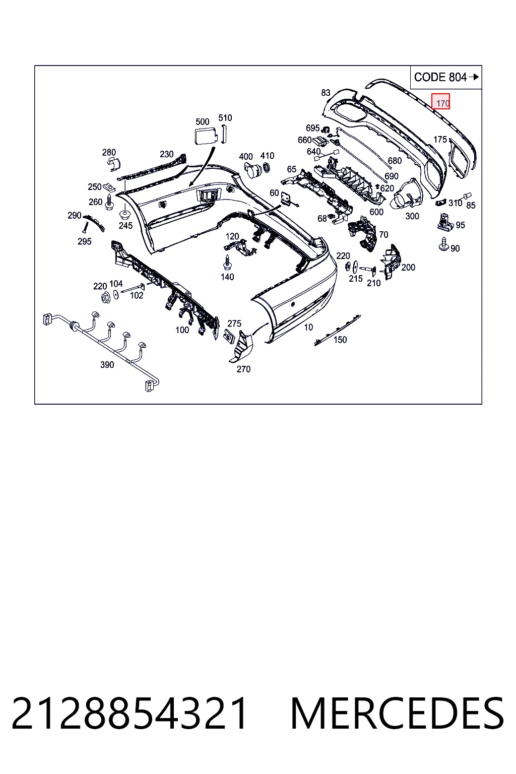 2128854321 Mercedes Молдинг заднего бампера, центральный