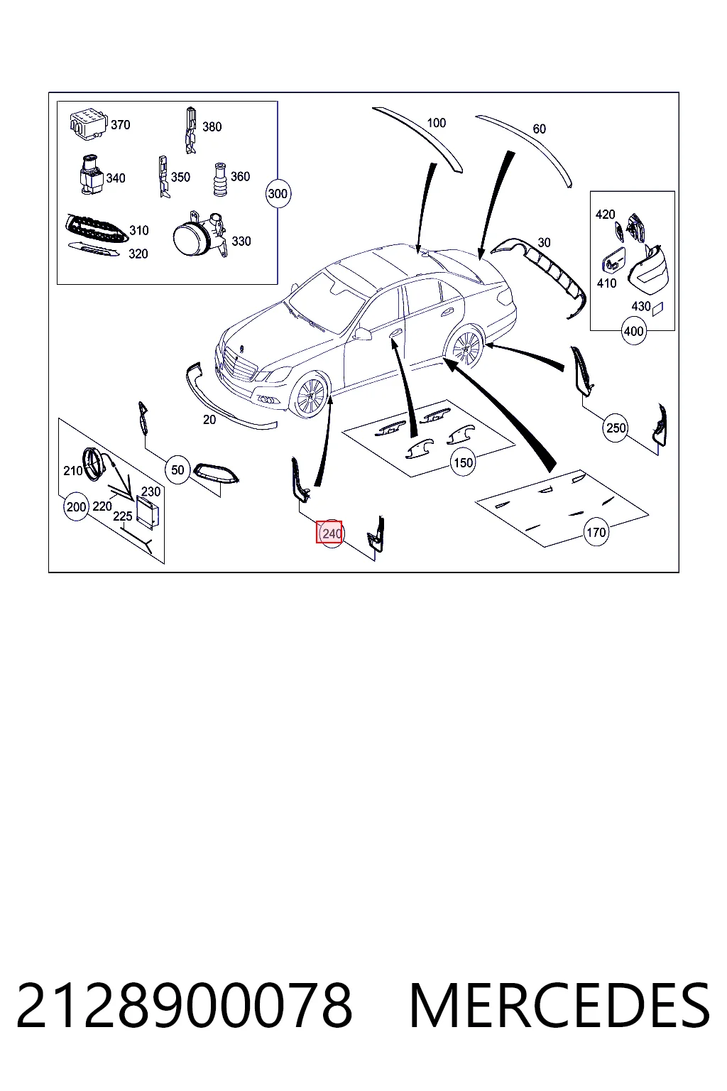 2128900078 Mercedes Комплект передних брызговиков